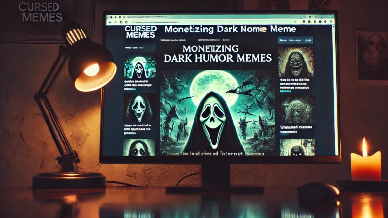 Cursed-Memes.com Business Concept - Dark Humor Meme Example on a Computer Screen